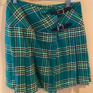 Irish Celtic St. Patrick’s skirt kilt plaid green pleated  30 /11/L